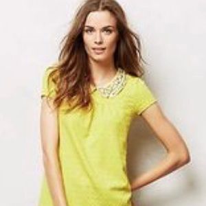 Anthropologie Yellow Boho Top with Beaded Collar